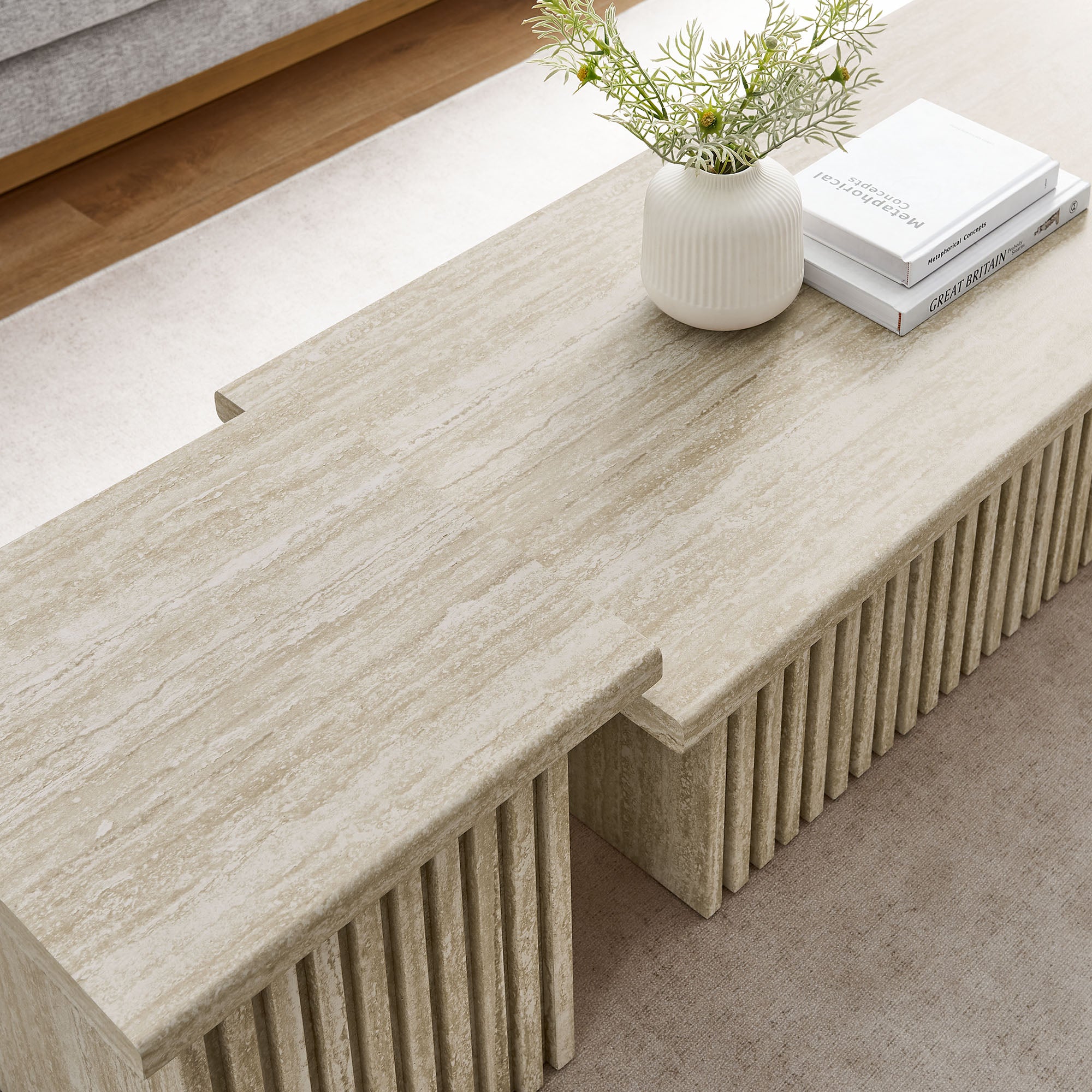 Render Nesting Coffee Tables Set of 2 - Travertine