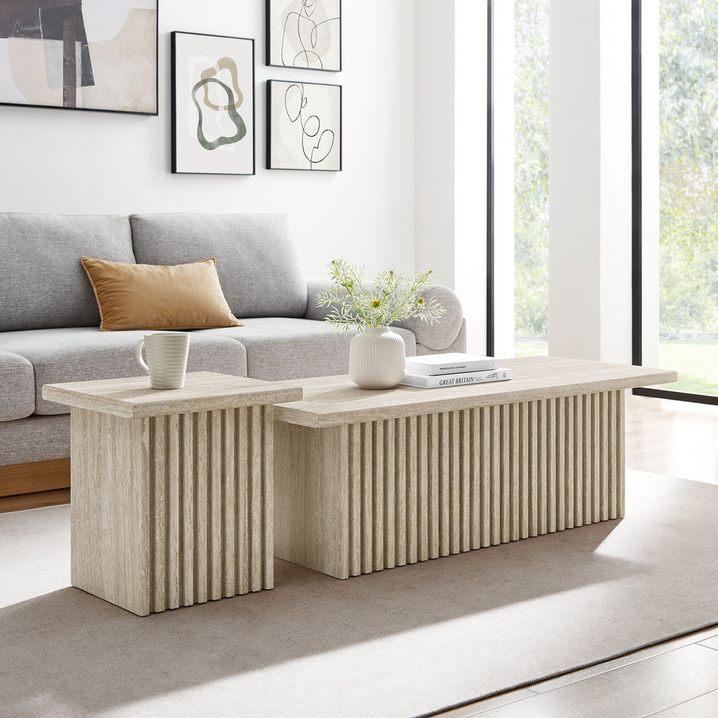 Render Nesting Coffee Tables Set of 2 - Travertine
