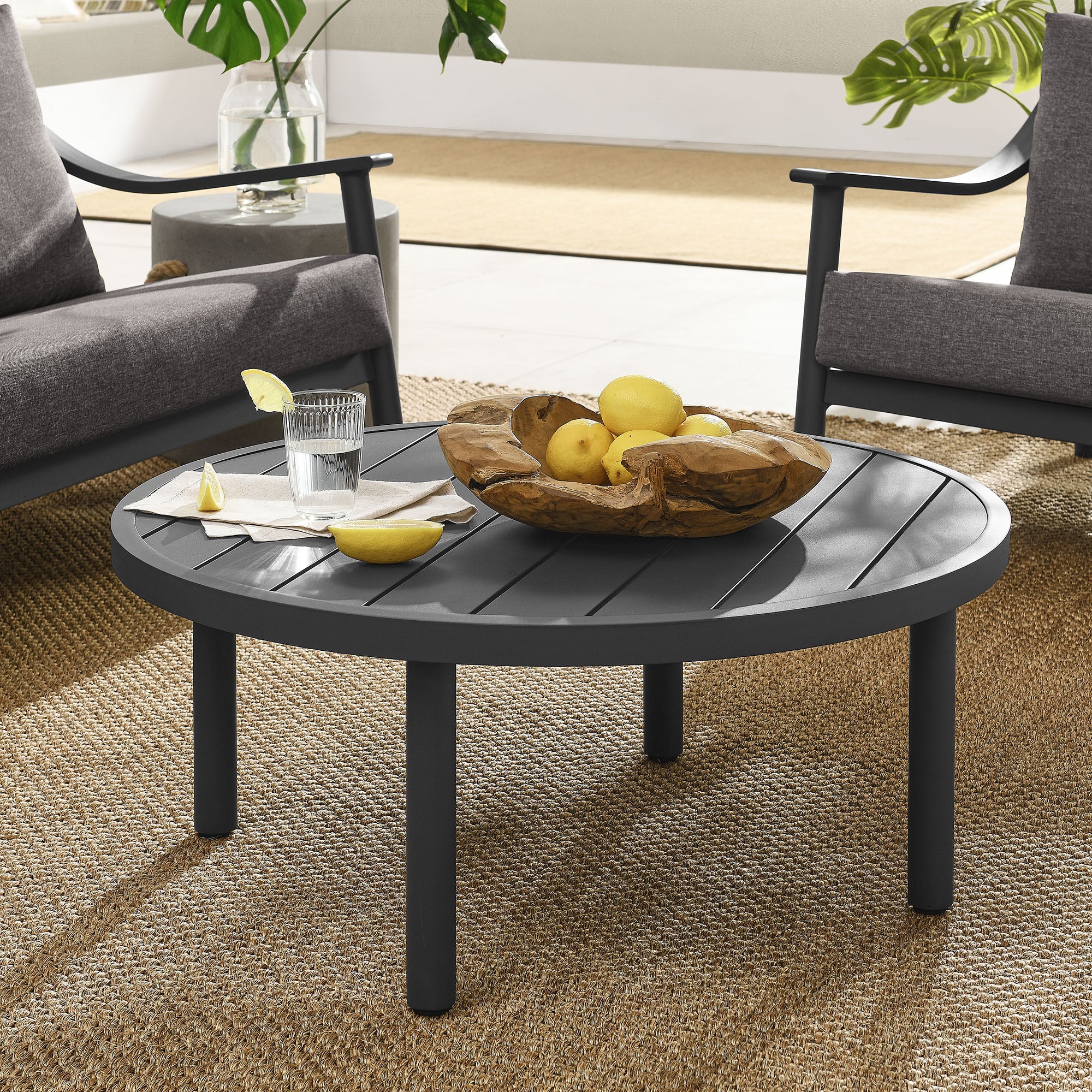 Terrace 35" Outdoor Patio Aluminum Round Coffee Table - Graphite