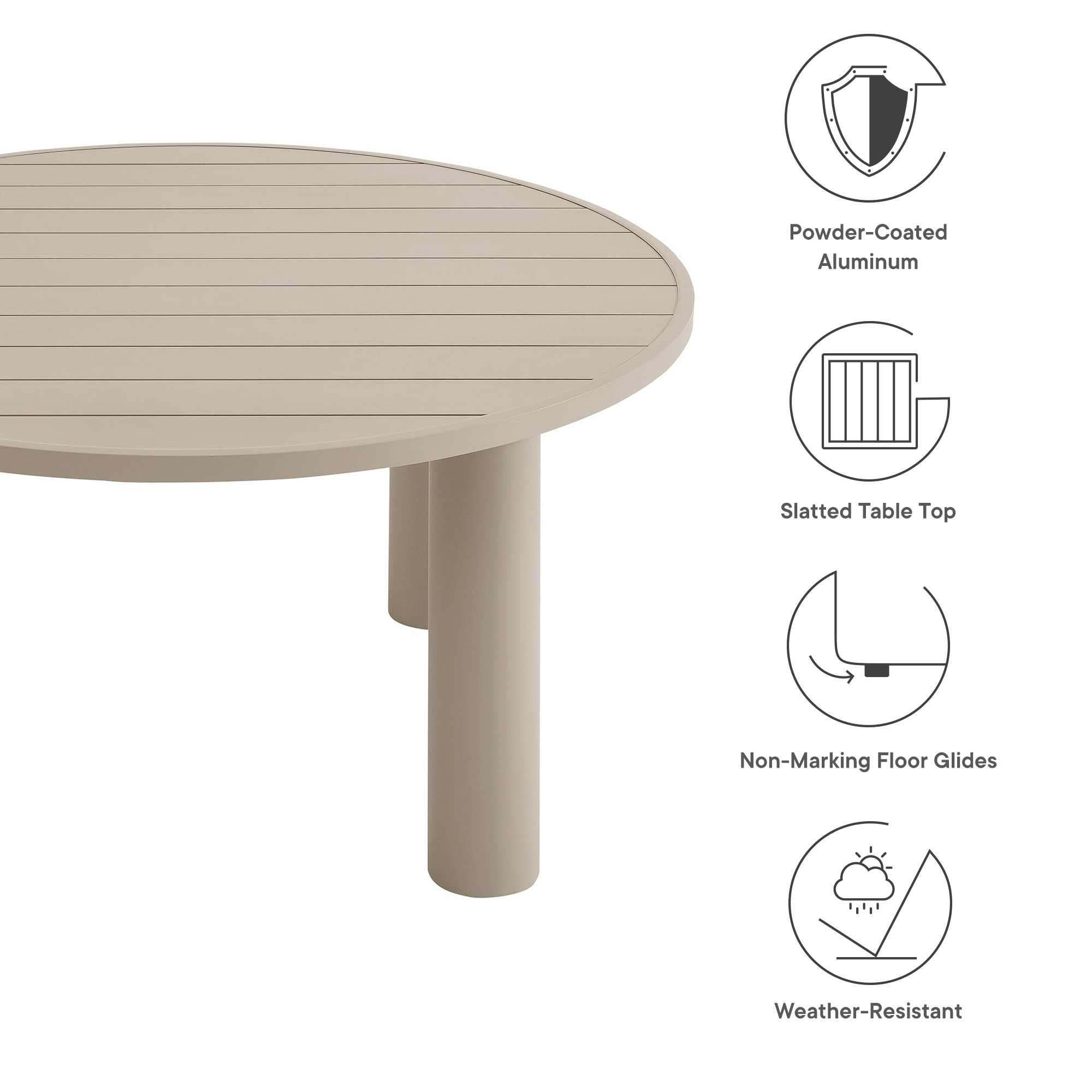 Nautica Outdoor Patio 60" Round Aluminum Dining Table - Taupe