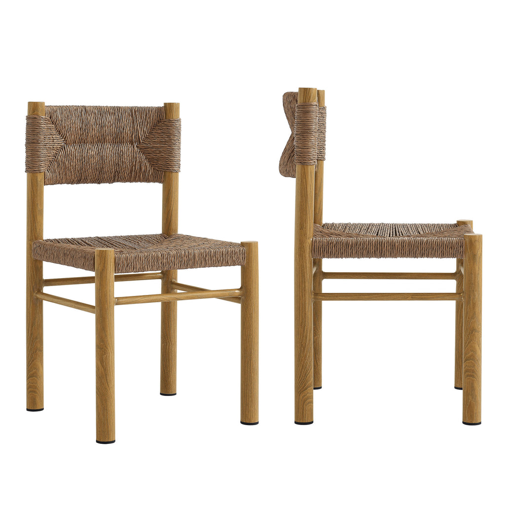 Parkland Outdoor Patio Rattan and Aluminum Dining Side Chairs Set of 2 - Natural