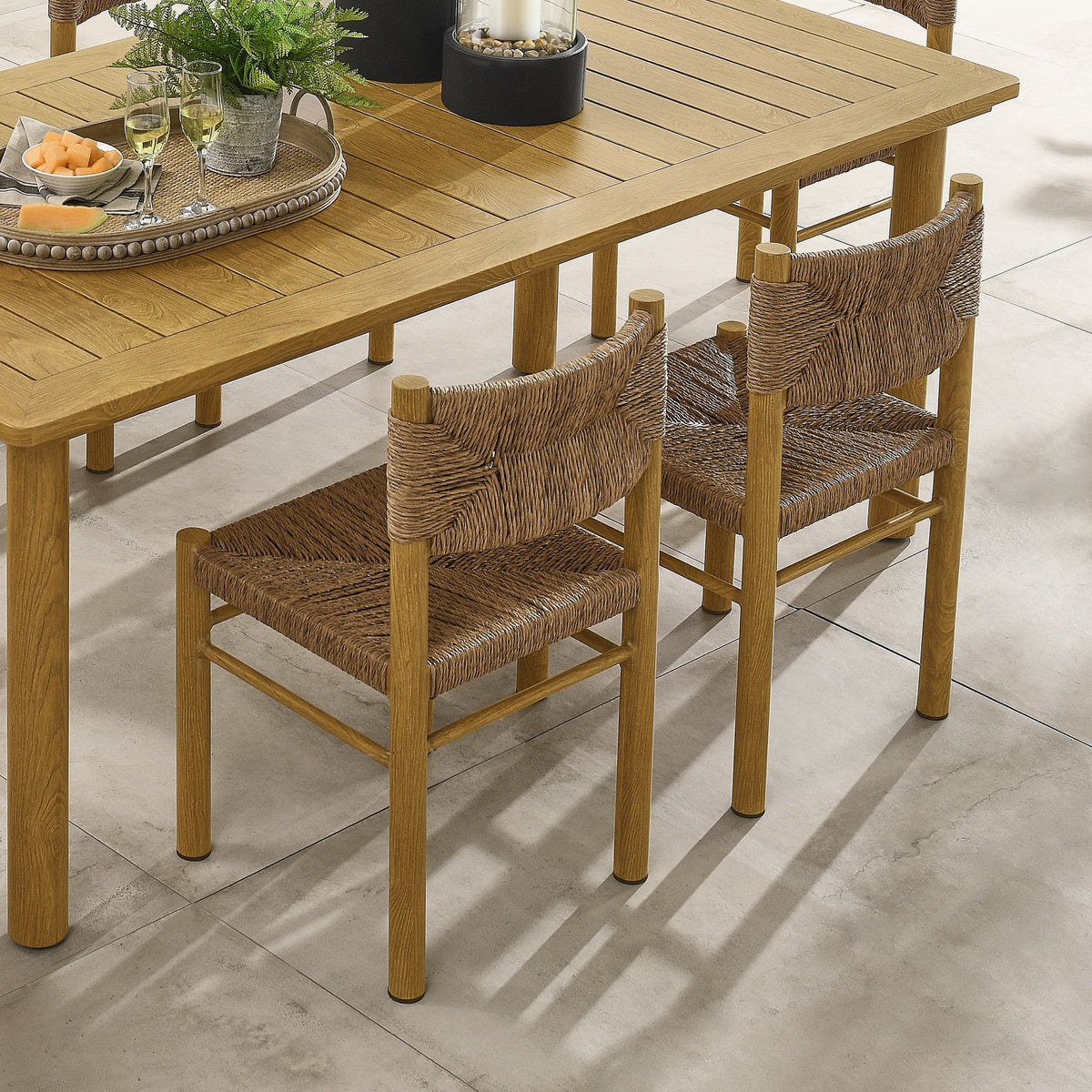 Parkland Outdoor Patio Rattan and Aluminum Dining Side Chairs Set of 2 - Natural