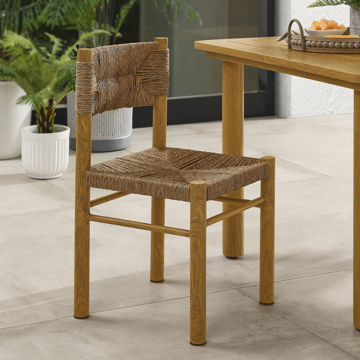 Parkland Outdoor Patio Rattan and Aluminum Dining Side Chairs Set of 2 - Natural