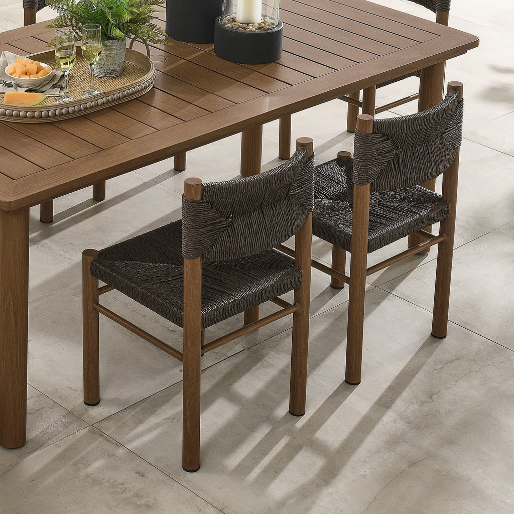 Parkland Outdoor Patio Rattan and Aluminum Dining Side Chairs Set of 2 - Walnut