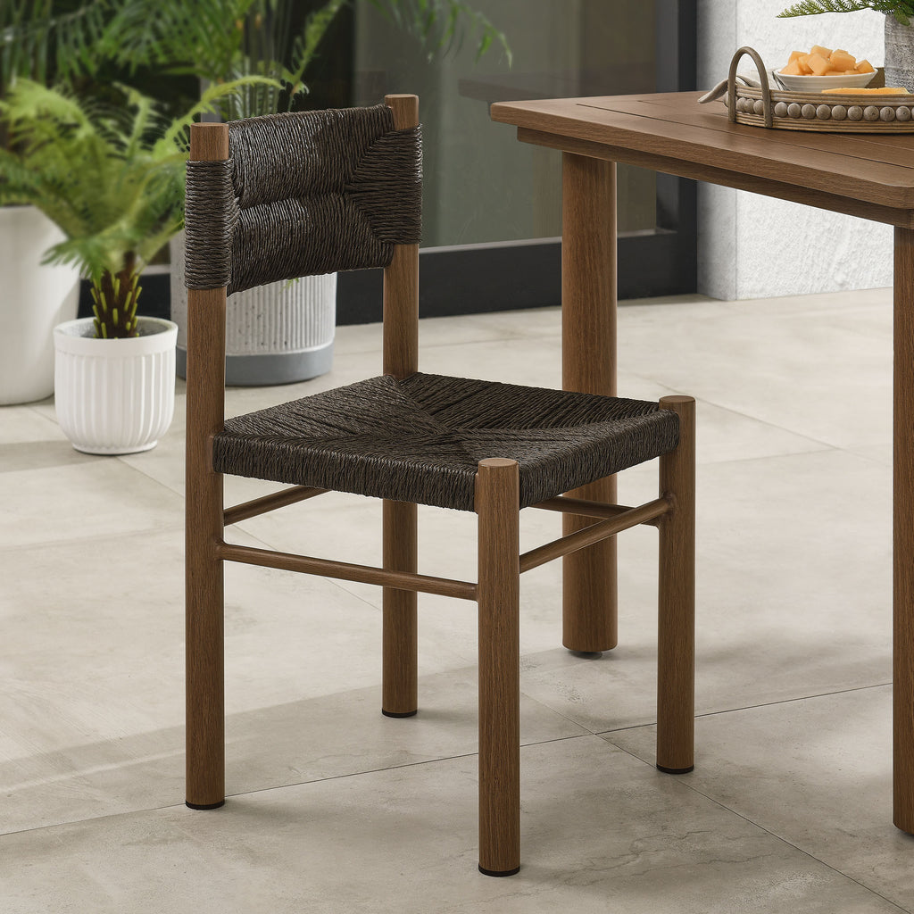 Parkland Outdoor Patio Rattan and Aluminum Dining Side Chairs Set of 2 - Walnut