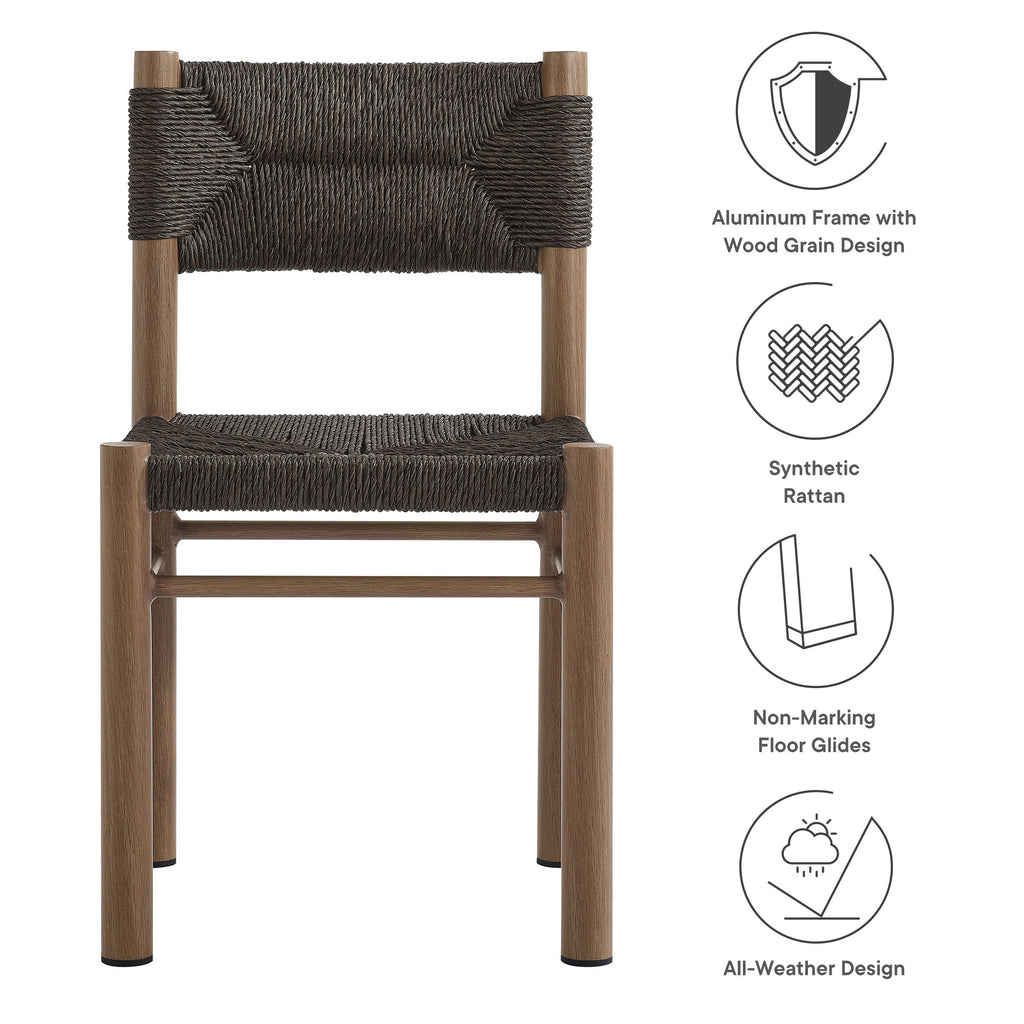 Parkland Outdoor Patio Rattan and Aluminum Dining Side Chairs Set of 2 - Walnut