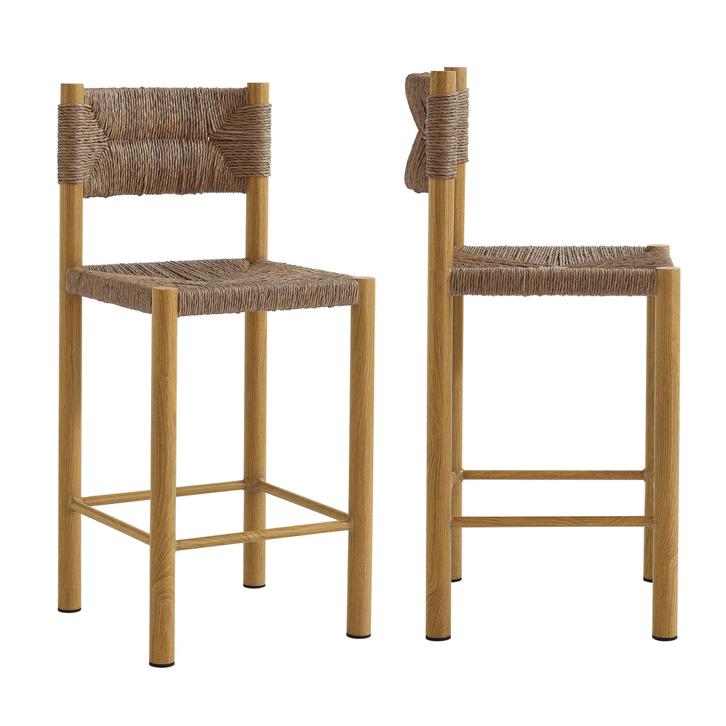 Parkland Outdoor Patio Rattan and Aluminum Counter Stools Set of 2 - Natural