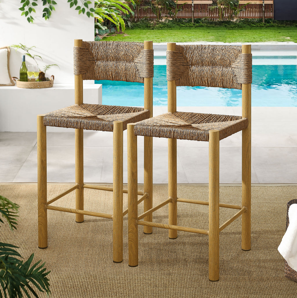 Parkland Outdoor Patio Rattan and Aluminum Counter Stools Set of 2 - Natural