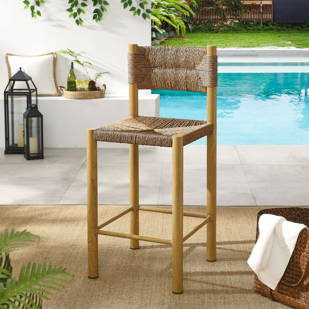 Parkland Outdoor Patio Rattan and Aluminum Counter Stools Set of 2 - Natural
