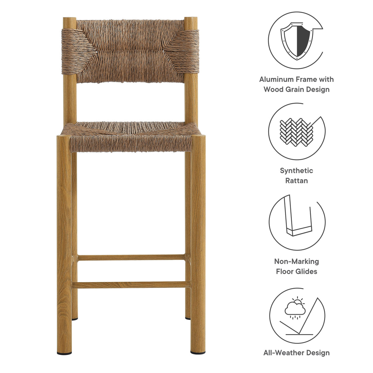 Parkland Outdoor Patio Rattan and Aluminum Counter Stools Set of 2 - Natural