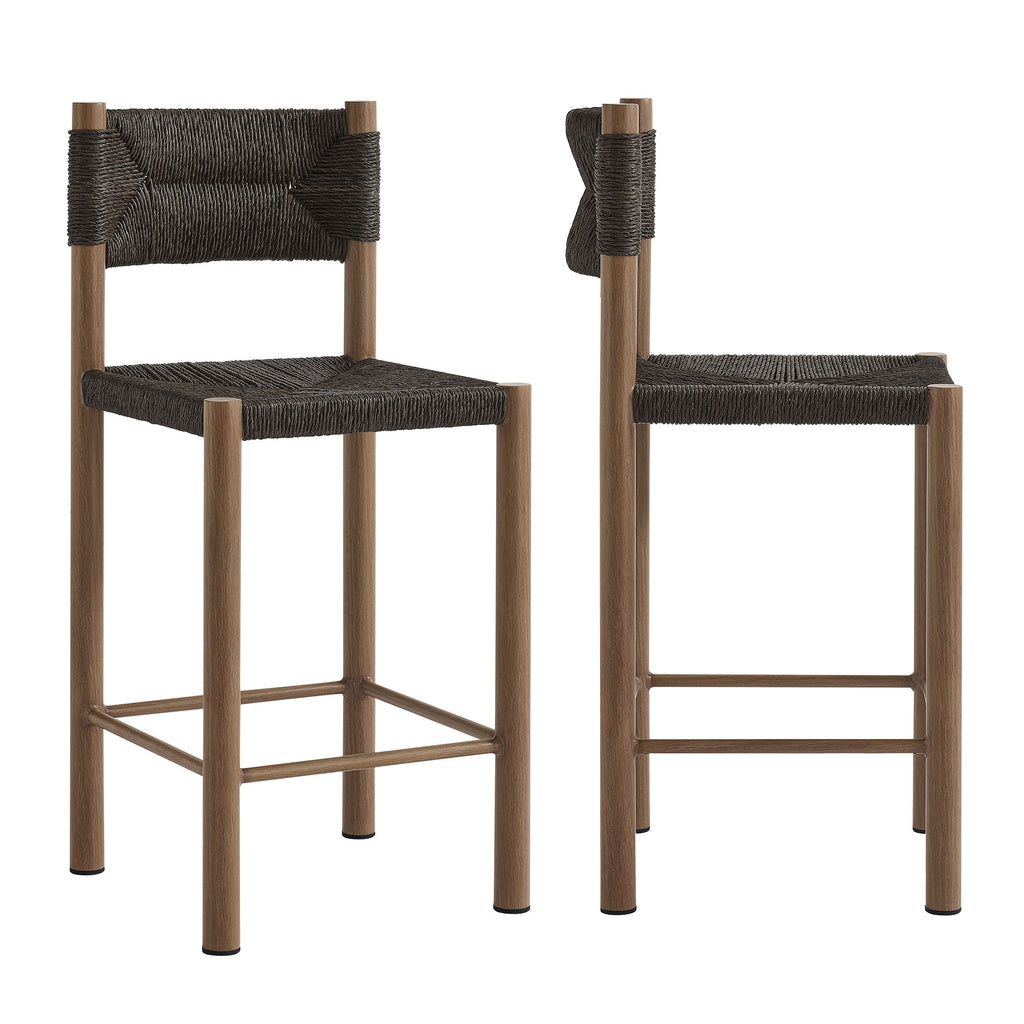 Parkland Outdoor Patio Rattan and Aluminum Counter Stools Set of 2 - Walnut