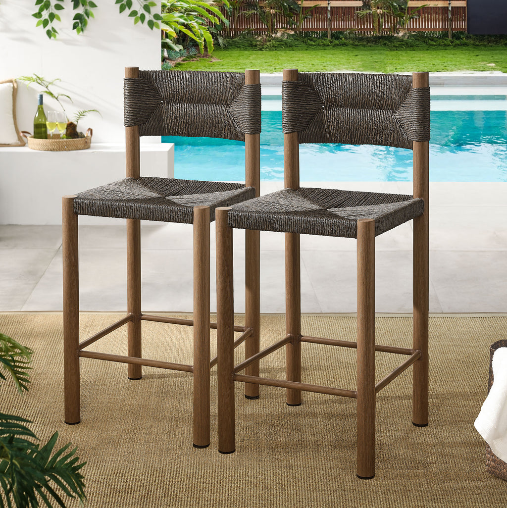 Parkland Outdoor Patio Rattan and Aluminum Counter Stools Set of 2 - Walnut