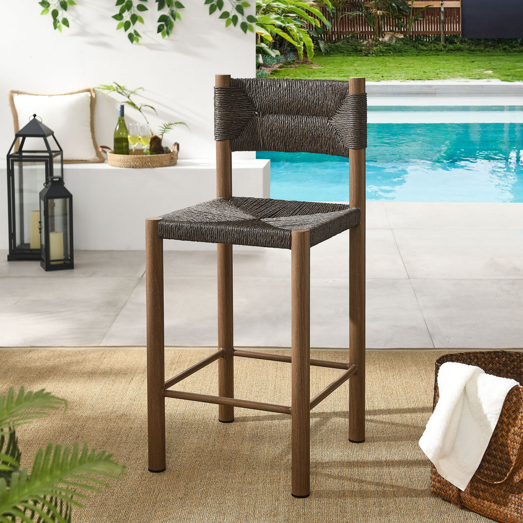 Parkland Outdoor Patio Rattan and Aluminum Counter Stools Set of 2 - Walnut