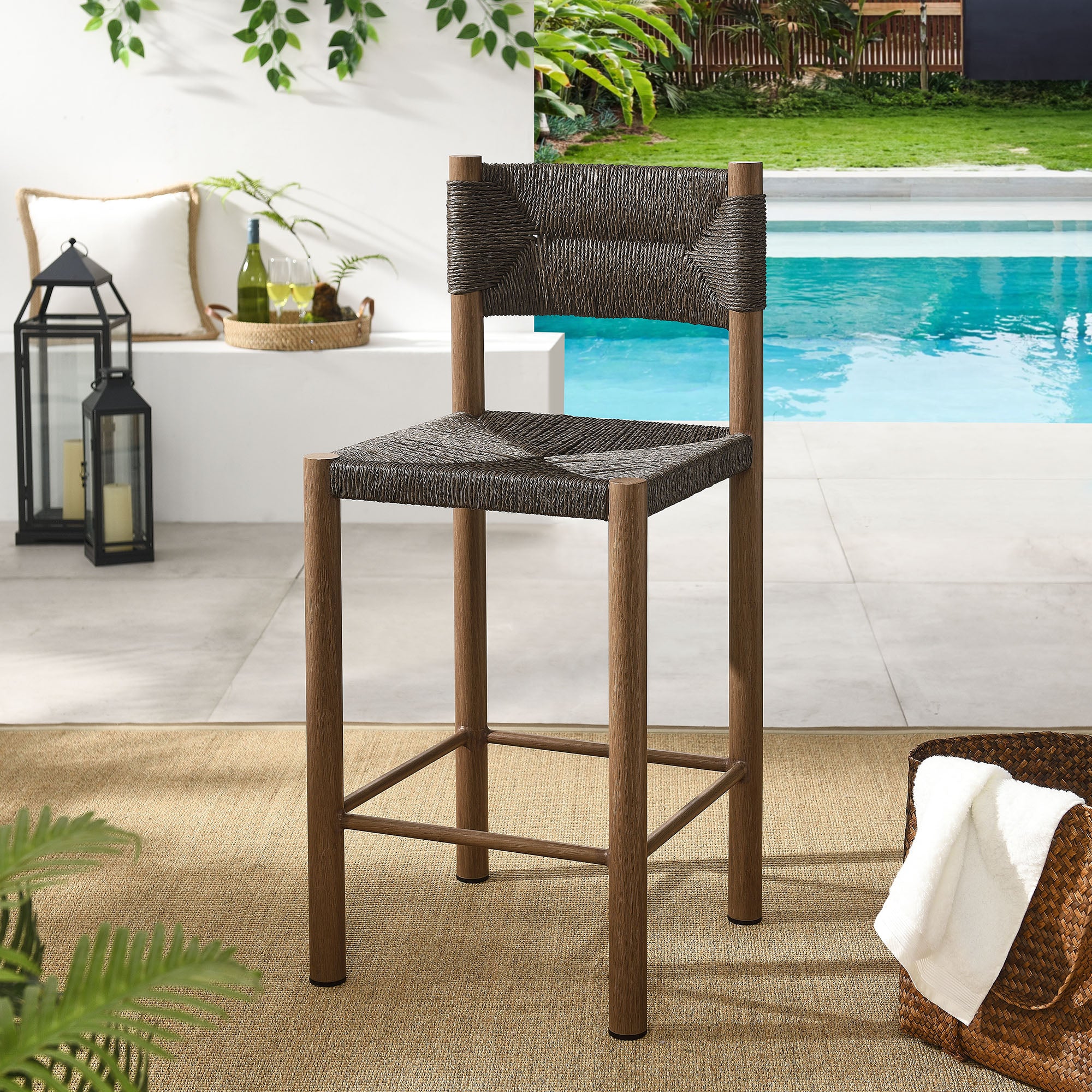 Parkland Outdoor Patio Rattan and Aluminum Counter Stools Set of 2 - Walnut