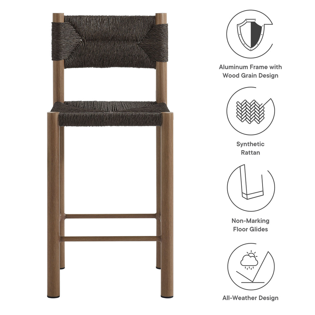 Parkland Outdoor Patio Rattan and Aluminum Counter Stools Set of 2 - Walnut