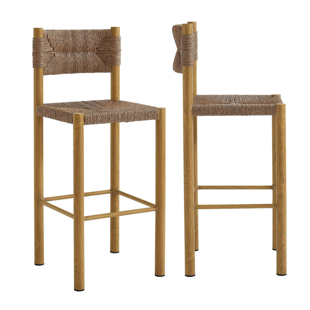 Parkland Outdoor Patio Rattan and Aluminum Bar Stools Set of 2 - Natural