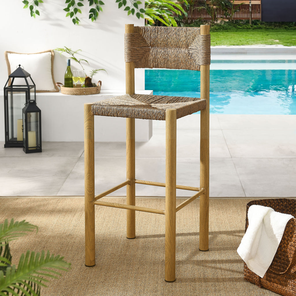 Parkland Outdoor Patio Rattan and Aluminum Bar Stools Set of 2 - Natural