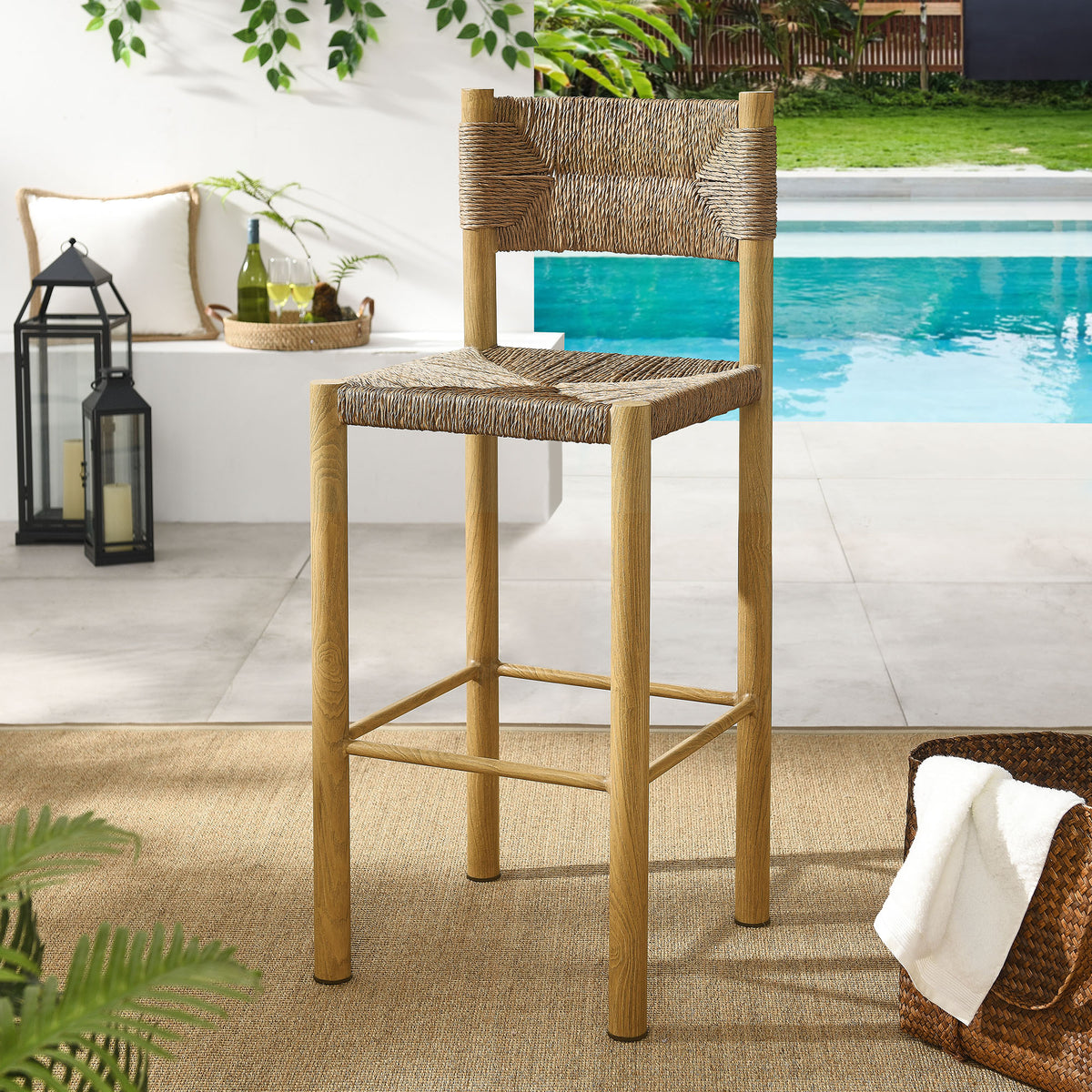 Parkland Outdoor Patio Rattan and Aluminum Bar Stools Set of 2 - Natural