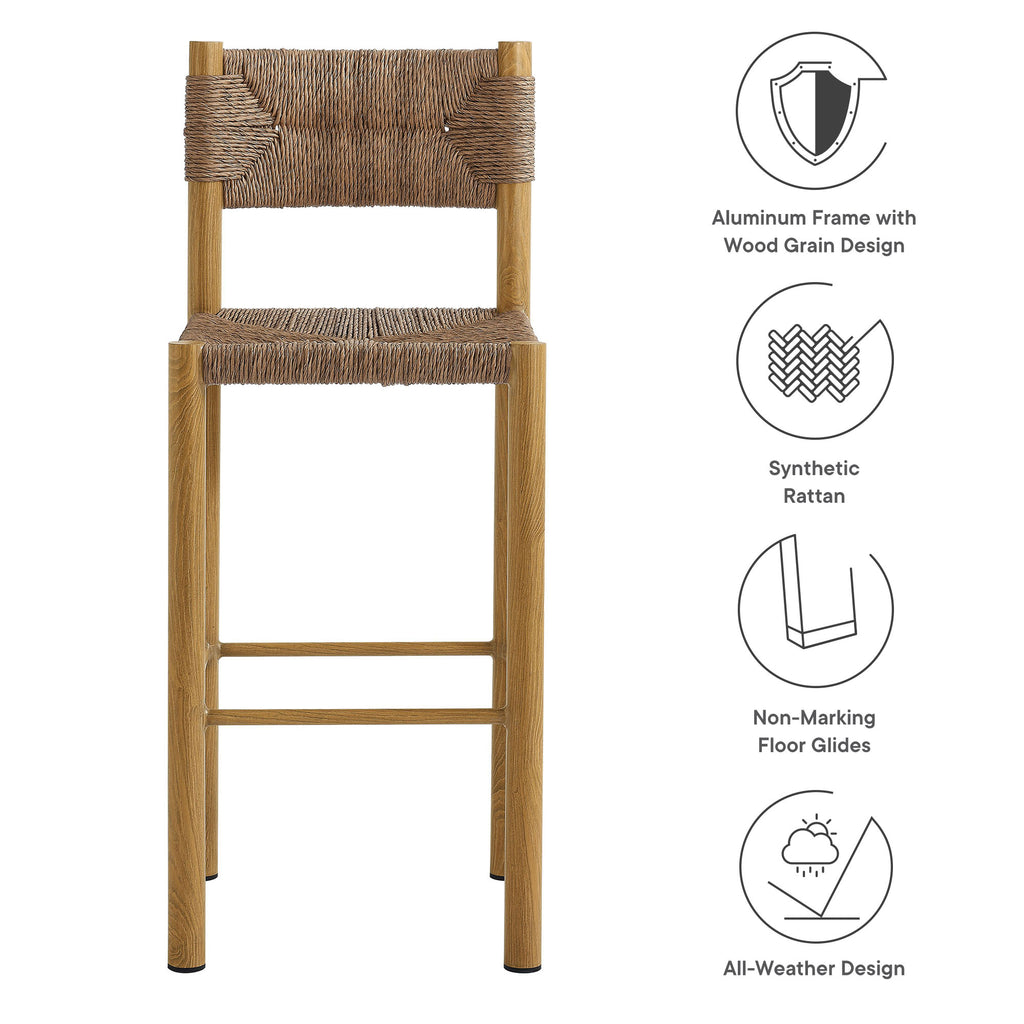 Parkland Outdoor Patio Rattan and Aluminum Bar Stools Set of 2 - Natural