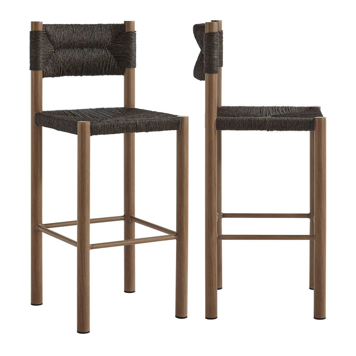 Parkland Outdoor Patio Rattan and Aluminum Bar Stools Set of 2 - Walnut