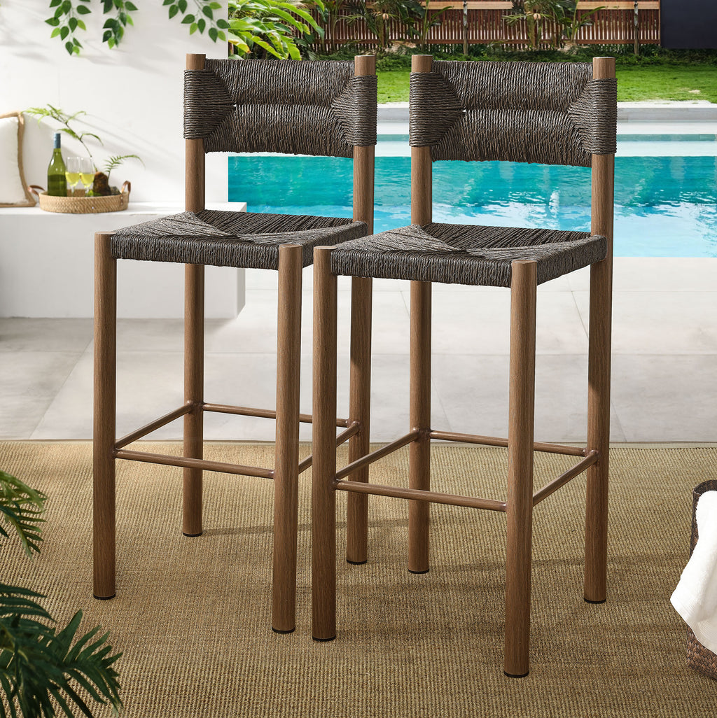Parkland Outdoor Patio Rattan and Aluminum Bar Stools Set of 2 - Walnut