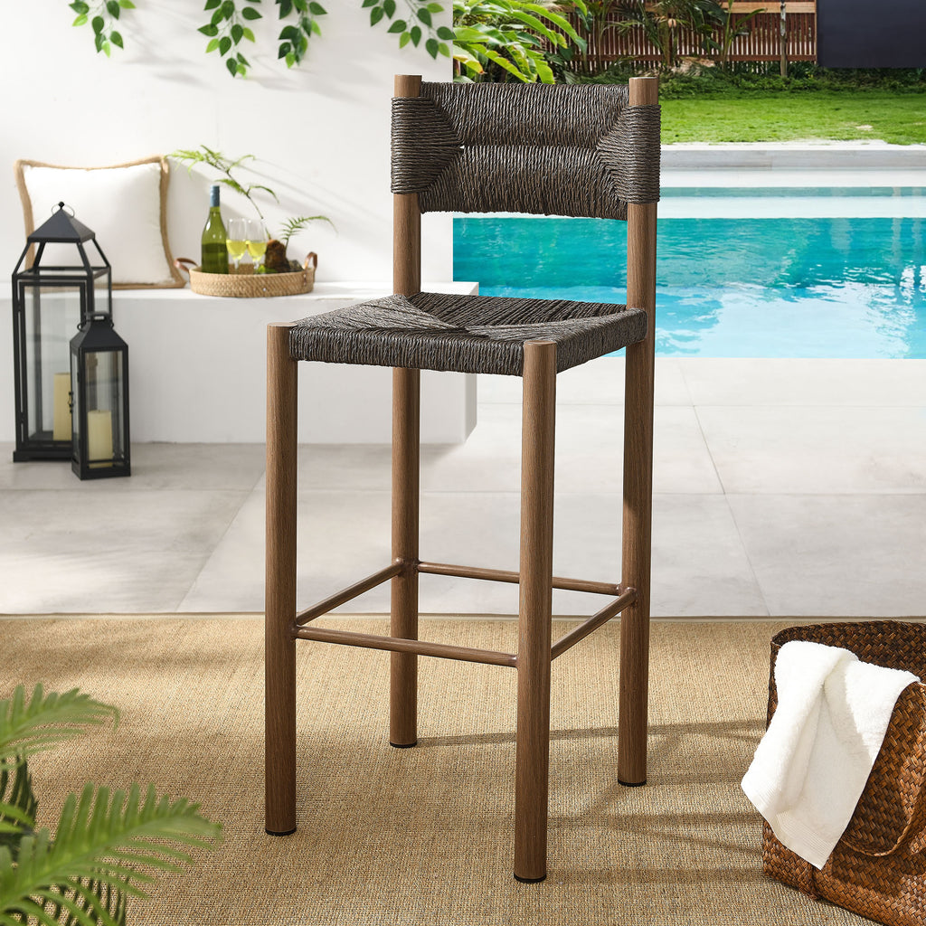 Parkland Outdoor Patio Rattan and Aluminum Bar Stools Set of 2 - Walnut