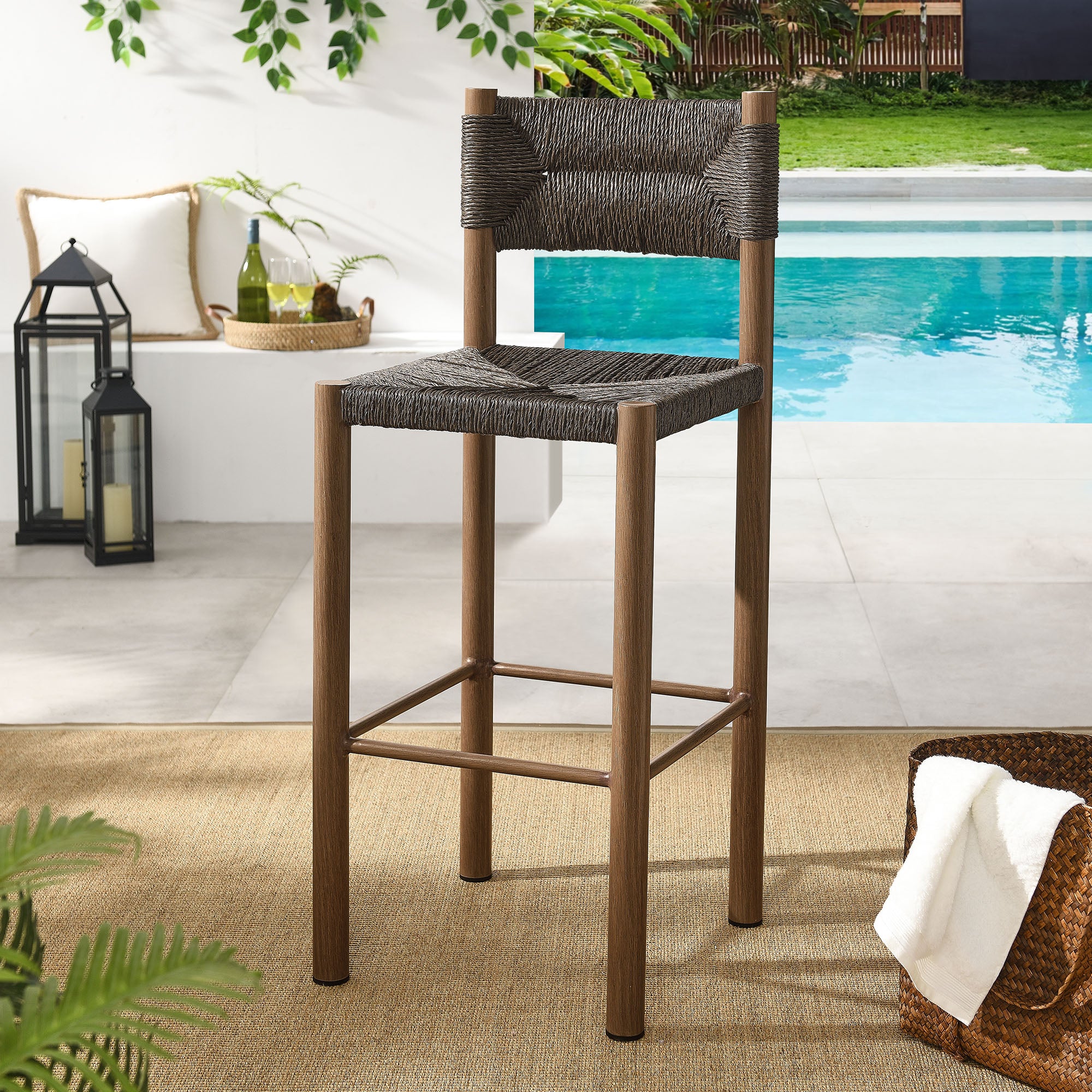 Parkland Outdoor Patio Rattan and Aluminum Bar Stools Set of 2 - Walnut