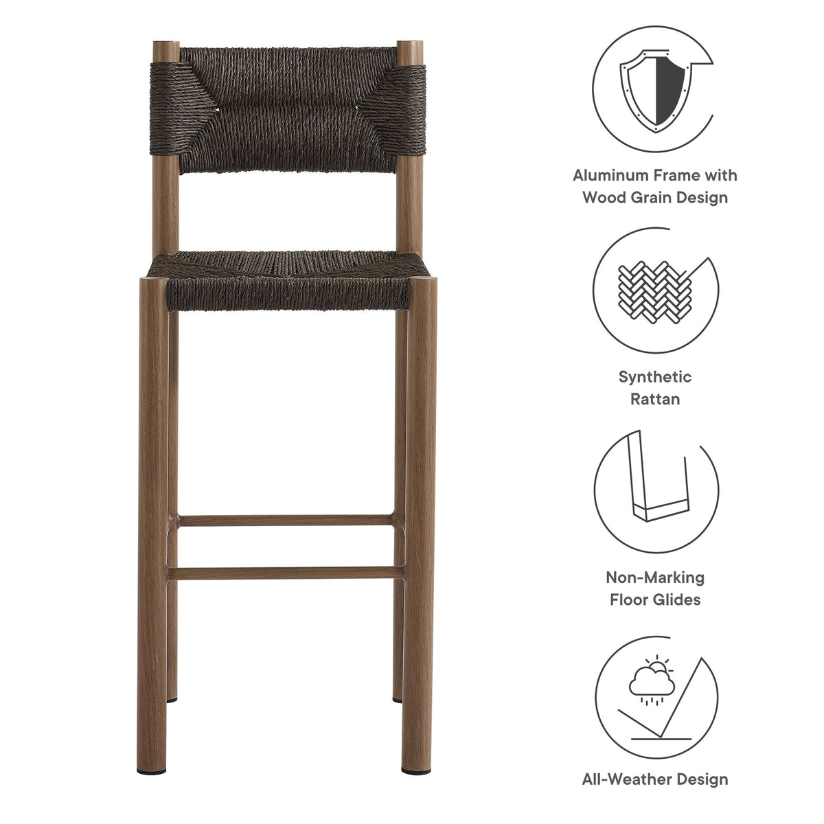 Parkland Outdoor Patio Rattan and Aluminum Bar Stools Set of 2 - Walnut