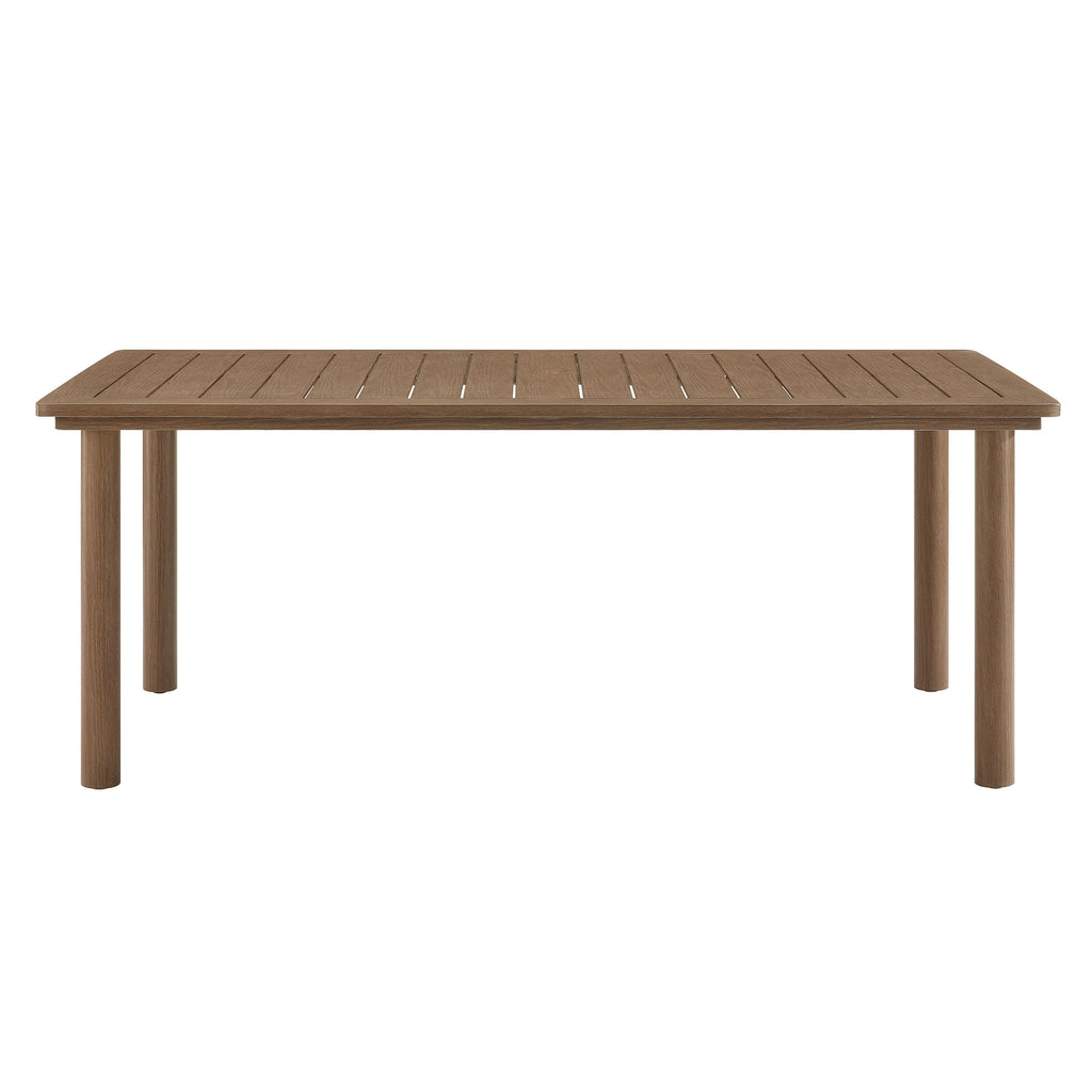Abacus 7-Piece Rectangular Outdoor Patio Aluminum Dining Table Set with Rattan Armchairs - Slate Walnut