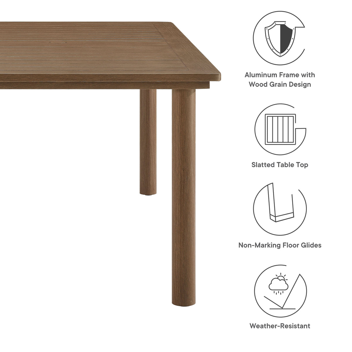 Parkland 76" Outdoor Patio Aluminum Dining Table - Walnut