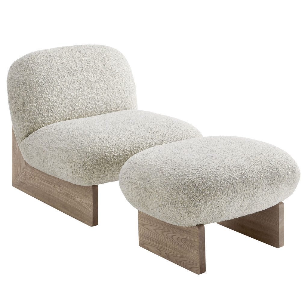 Loyal Boucle Fabric Accent Chair and Ottoman Set - Pearl Oak