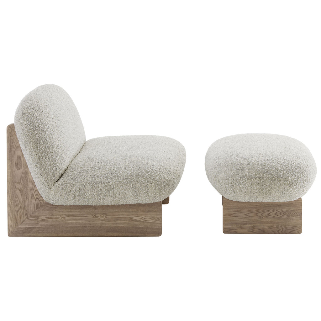 Loyal Boucle Fabric Accent Chair and Ottoman Set - Pearl Oak
