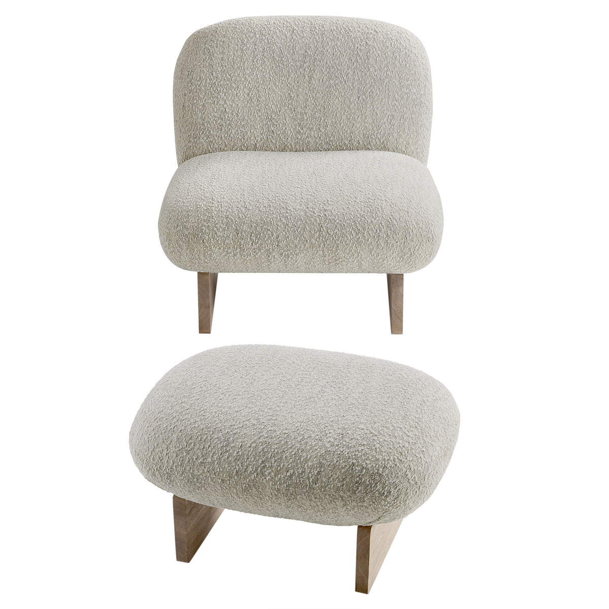 Loyal Boucle Fabric Accent Chair and Ottoman Set - Pearl Oak