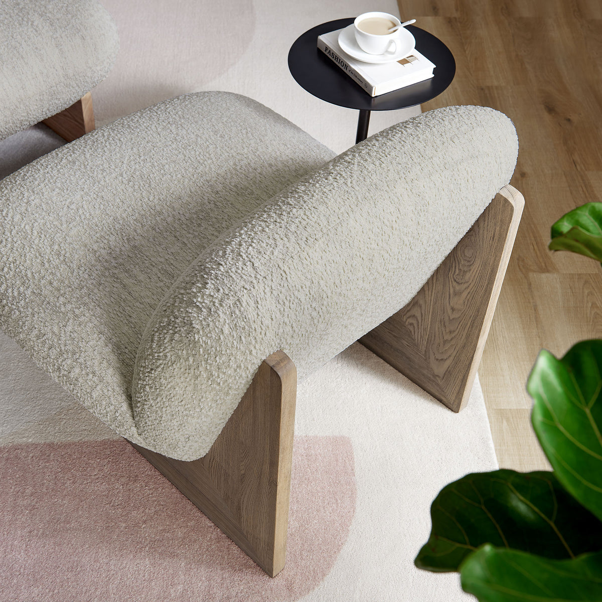 Loyal Boucle Fabric Accent Chair and Ottoman Set - Pearl Oak