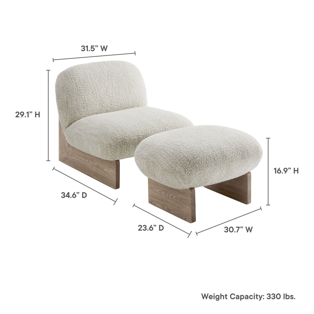 Loyal Boucle Fabric Accent Chair and Ottoman Set - Pearl Oak