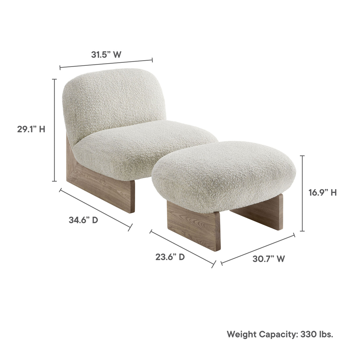 Loyal Boucle Fabric Accent Chair and Ottoman Set - Pearl Oak