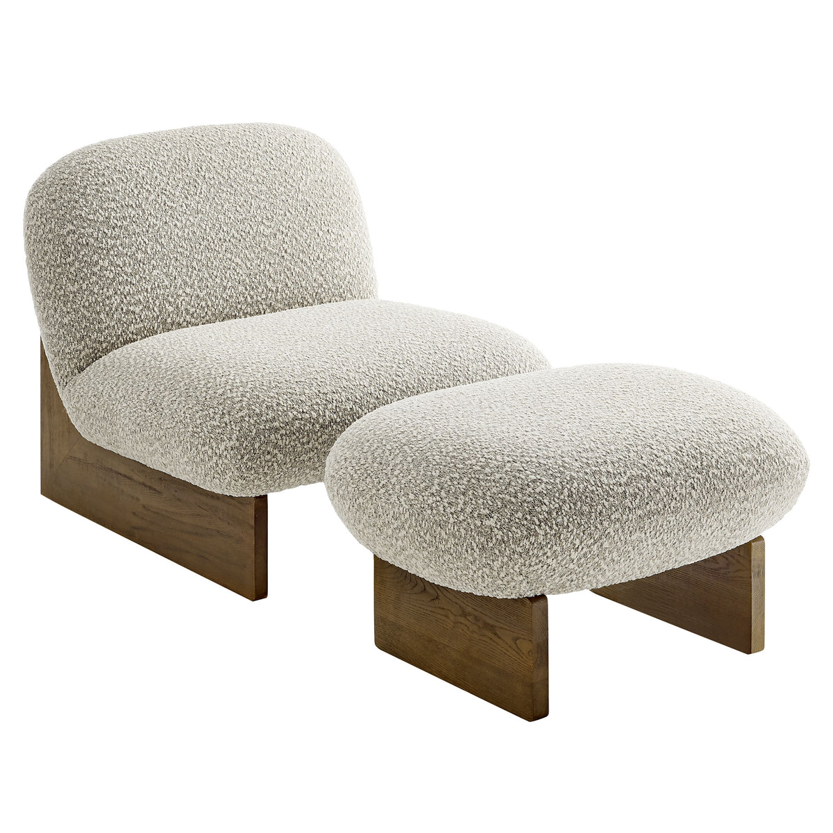 Loyal Boucle Fabric Accent Chair and Ottoman Set - River Rock Walnut