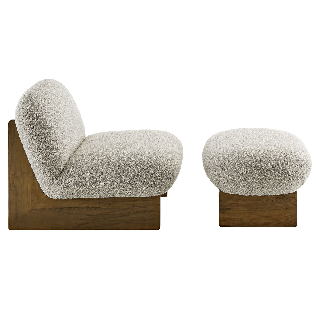 Loyal Boucle Fabric Accent Chair and Ottoman Set - River Rock Walnut