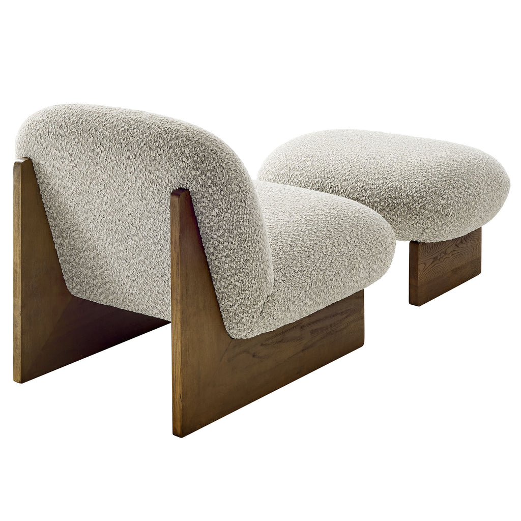 Loyal Boucle Fabric Accent Chair and Ottoman Set - River Rock Walnut
