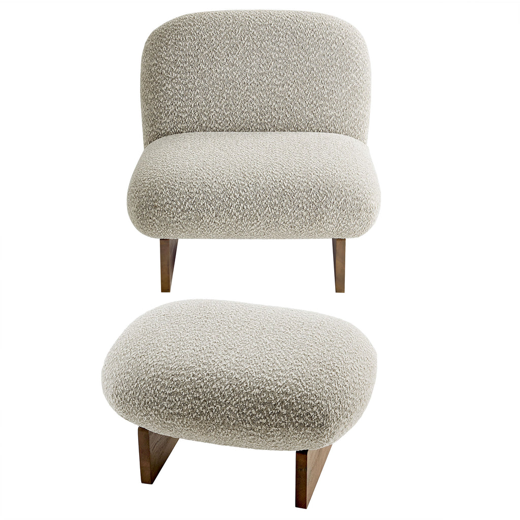 Loyal Boucle Fabric Accent Chair and Ottoman Set - River Rock Walnut