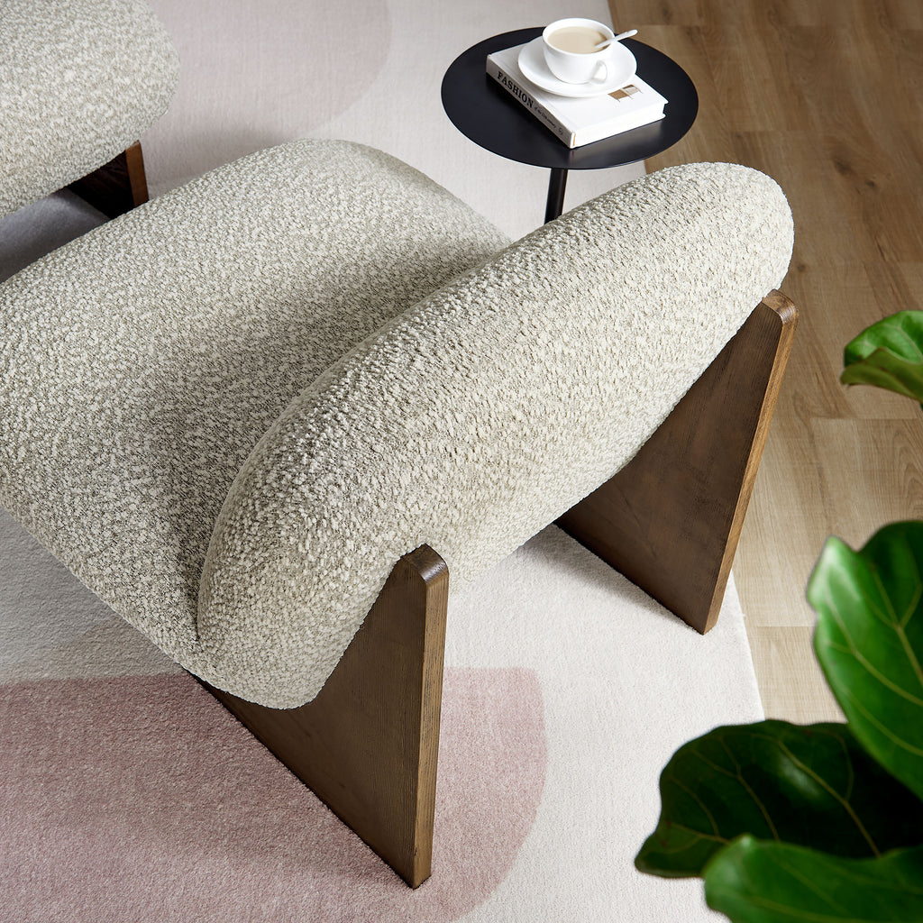 Loyal Boucle Fabric Accent Chair and Ottoman Set - River Rock Walnut