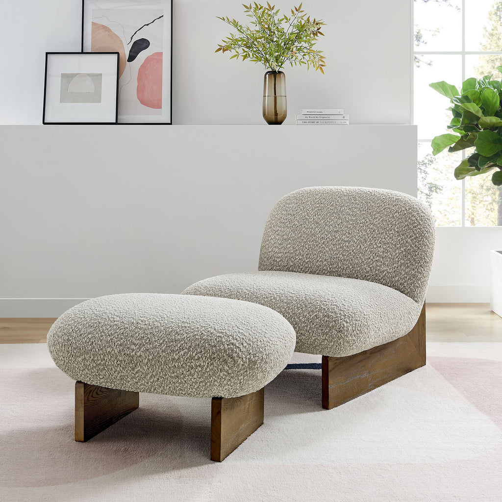 Loyal Boucle Fabric Accent Chair and Ottoman Set - River Rock Walnut
