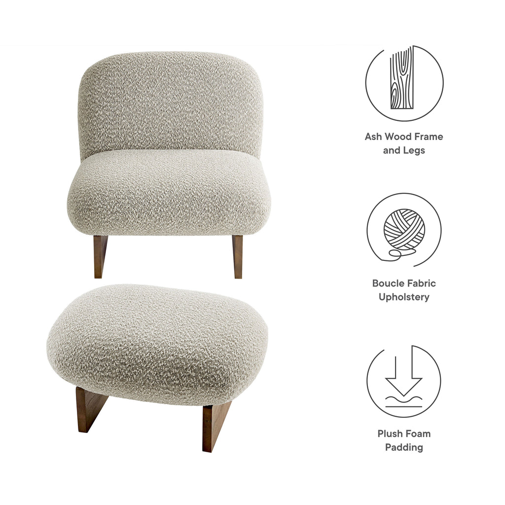 Loyal Boucle Fabric Accent Chair and Ottoman Set - River Rock Walnut