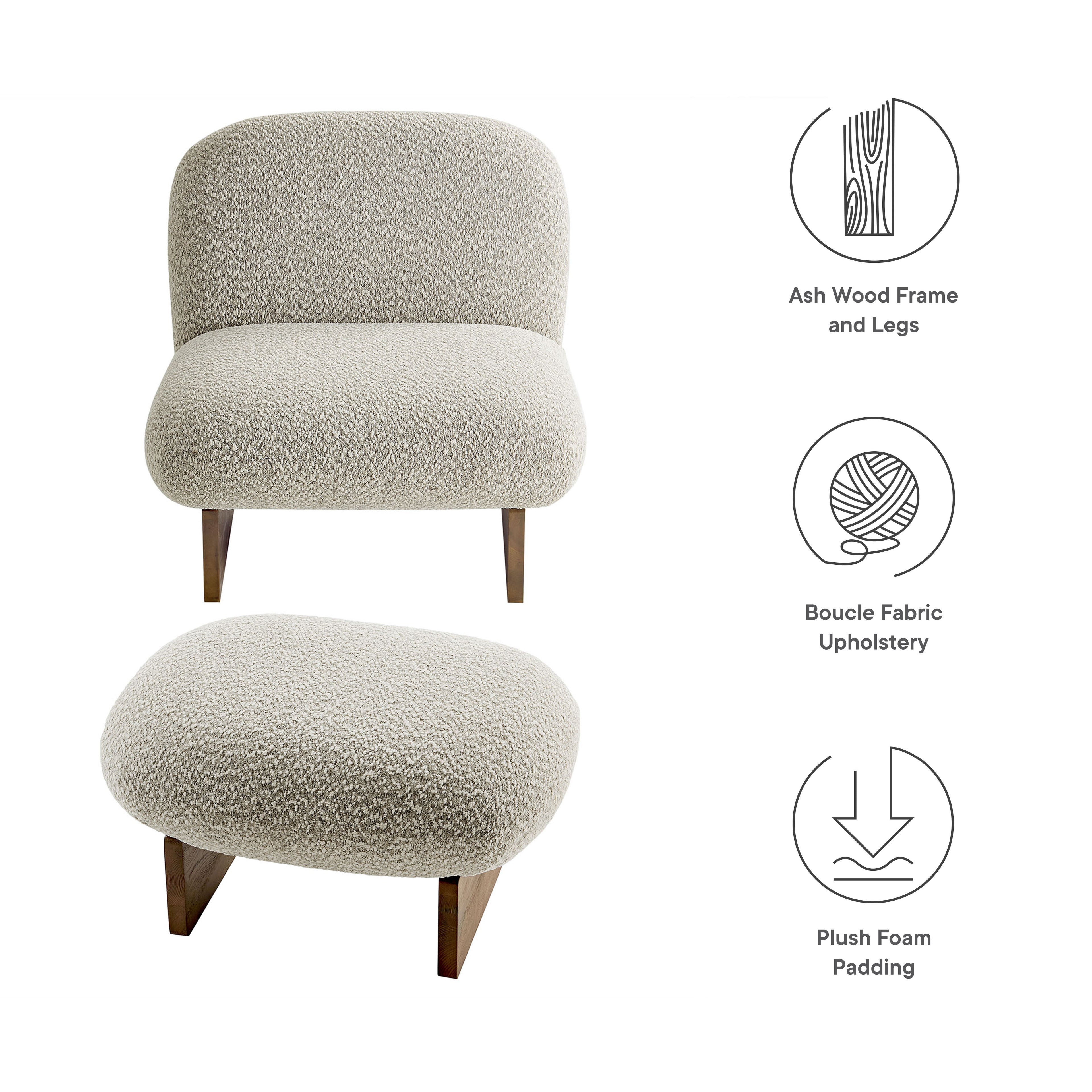 Loyal Boucle Fabric Accent Chair and Ottoman Set - River Rock Walnut
