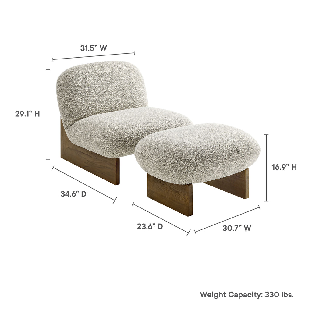 Loyal Boucle Fabric Accent Chair and Ottoman Set - River Rock Walnut