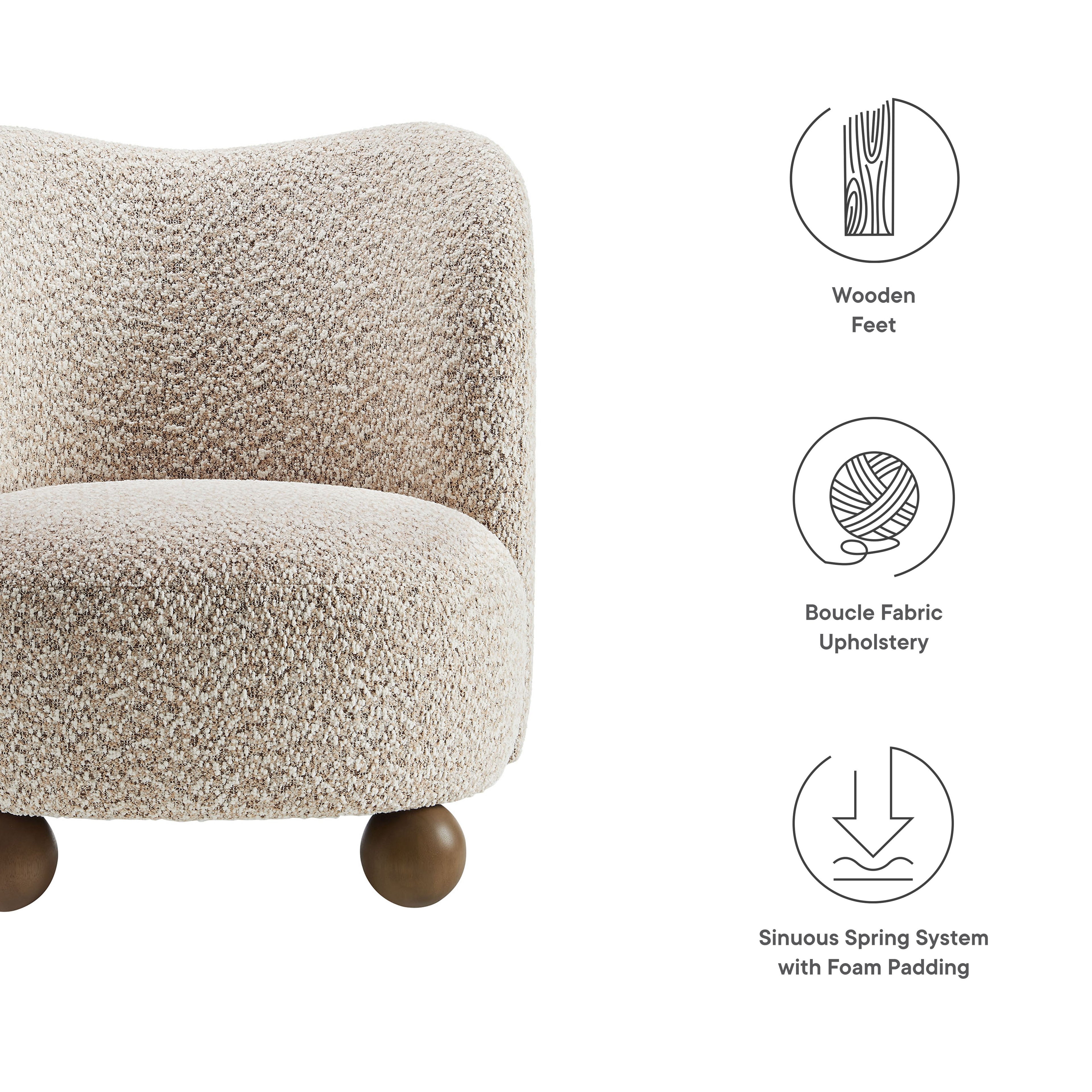 Monroe Boucle Fabric Accent Chair - Coral Walnut