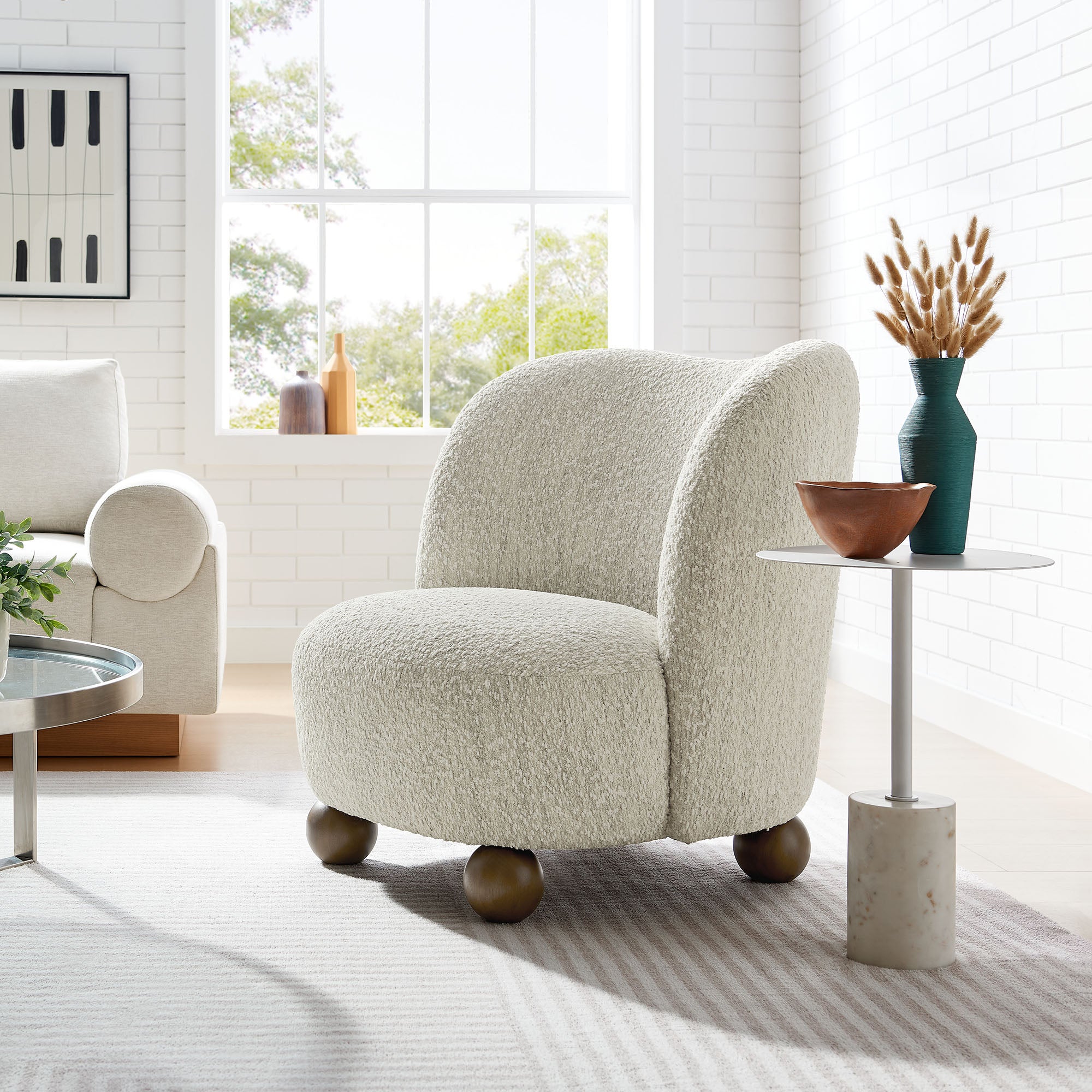 Monroe Boucle Fabric Accent Chair - Pearl Walnut