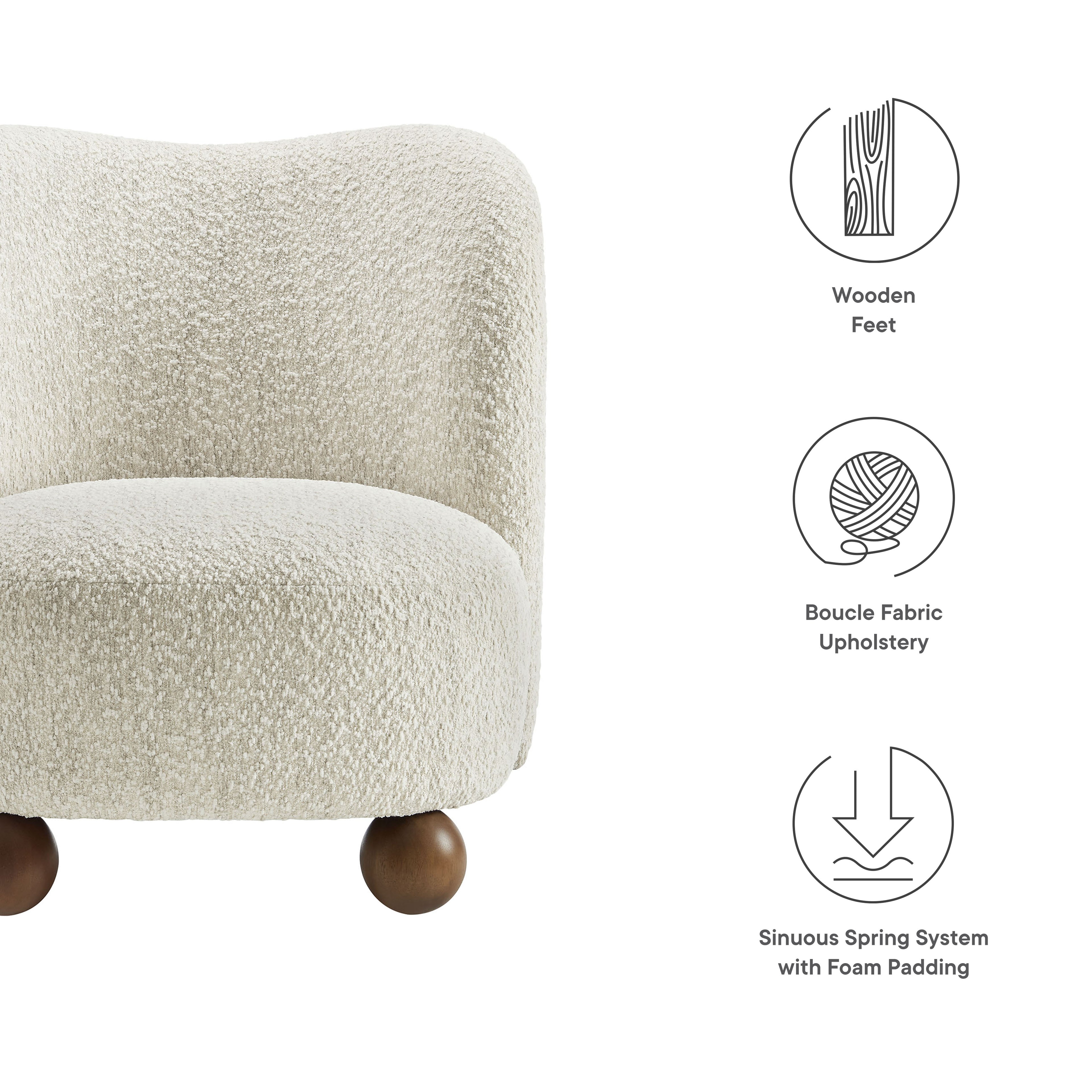Monroe Boucle Fabric Accent Chair - Pearl Walnut