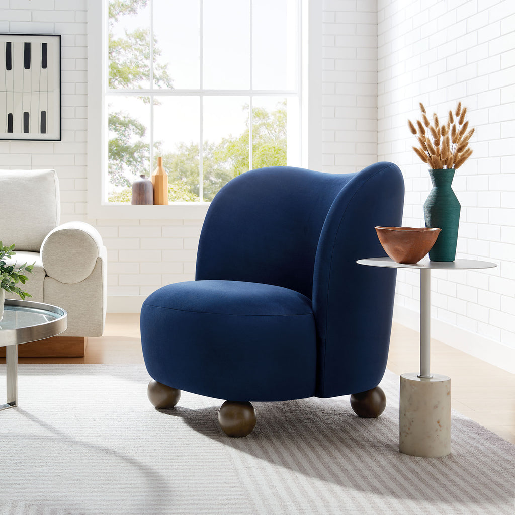 Monroe Performance Velvet Accent Chair - Midnight Blue Walnut