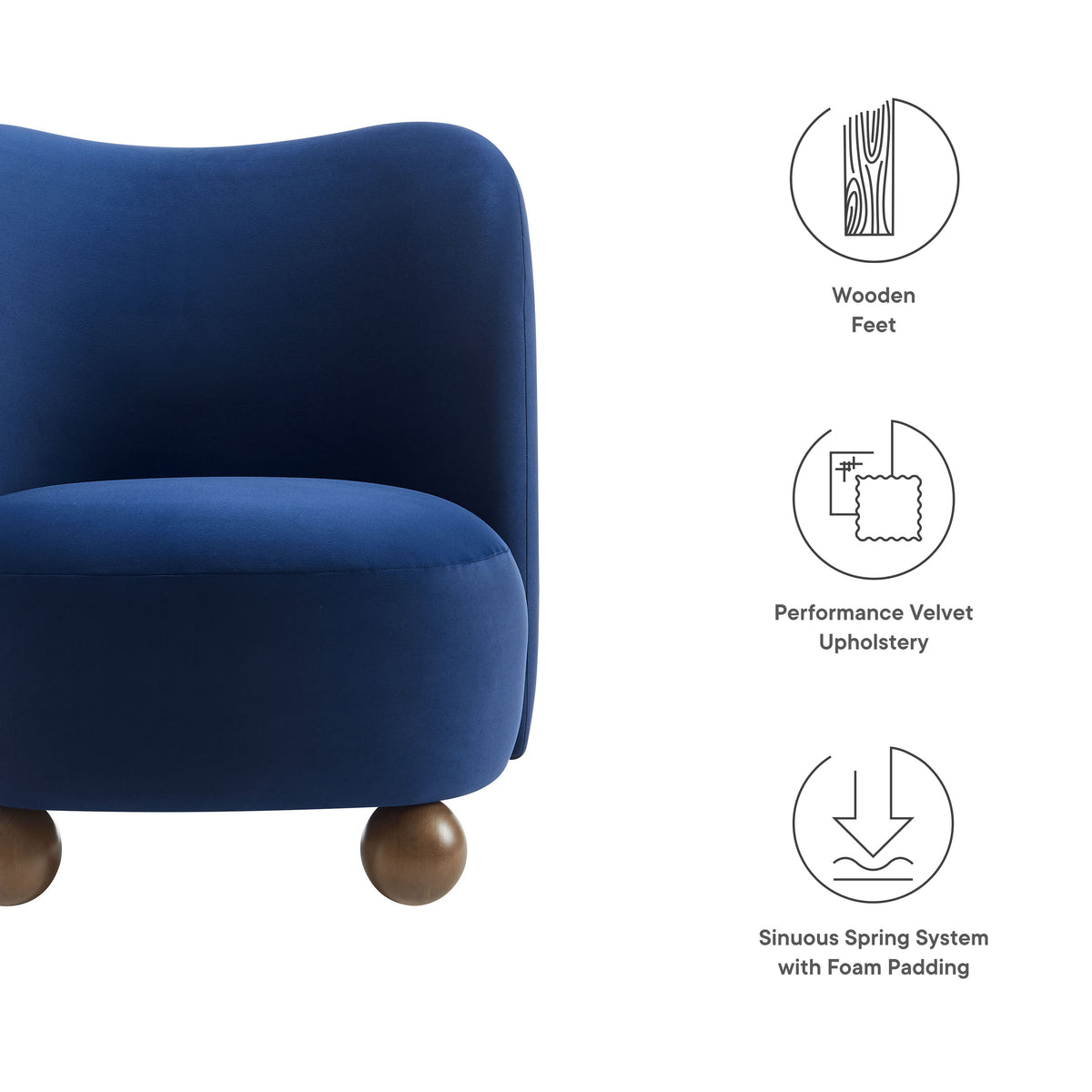 Monroe Performance Velvet Accent Chair - Midnight Blue Walnut